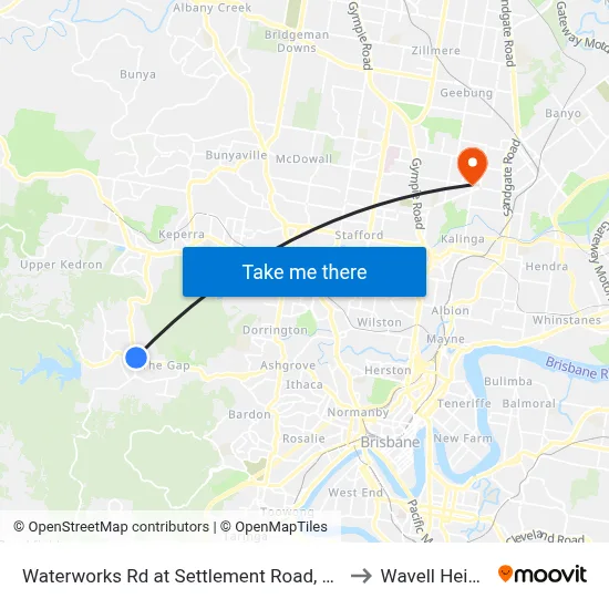 Waterworks Rd at Settlement Road, Stop 36 to Wavell Heights map