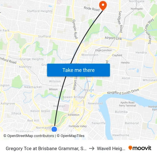 Gregory Tce at Brisbane Grammar, Stop 4 to Wavell Heights map