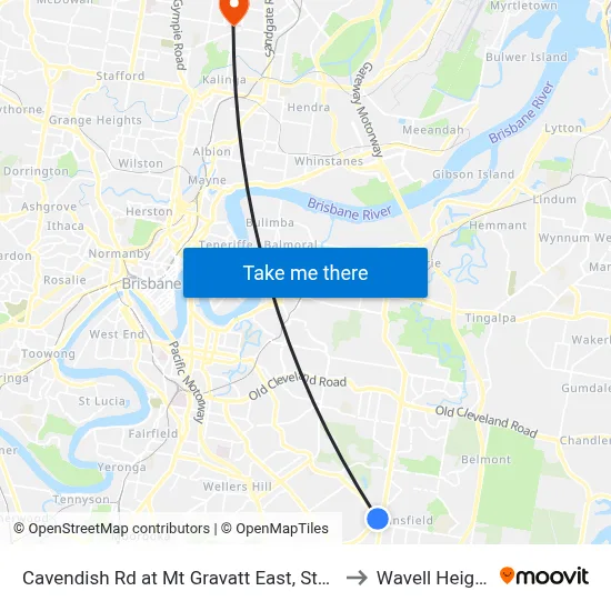 Cavendish Rd at Mt Gravatt East, Stop 60 to Wavell Heights map
