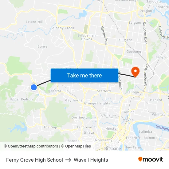 Ferny Grove High School to Wavell Heights map