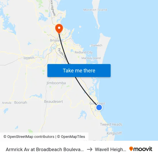 Armrick Av at Broadbeach Boulevard to Wavell Heights map