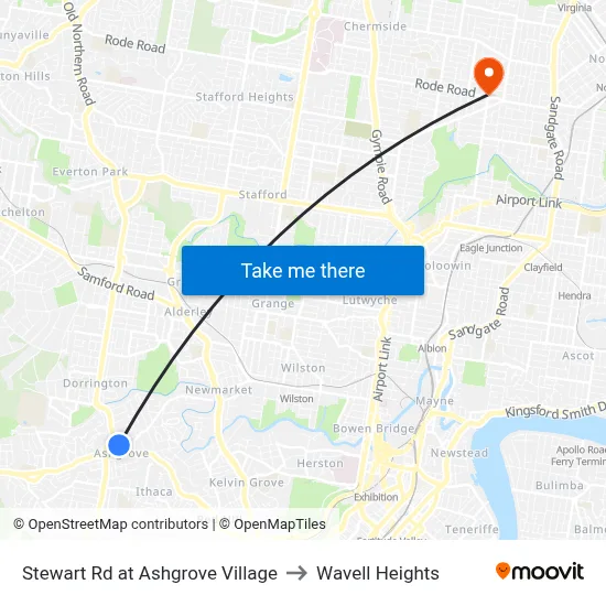 Stewart Rd at Ashgrove Village to Wavell Heights map