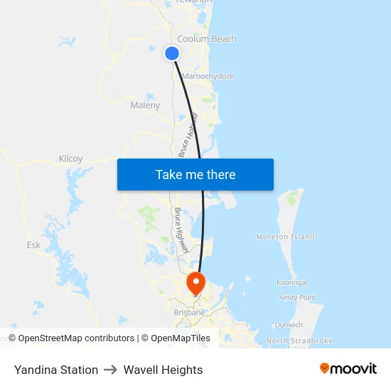 Yandina Station to Wavell Heights map