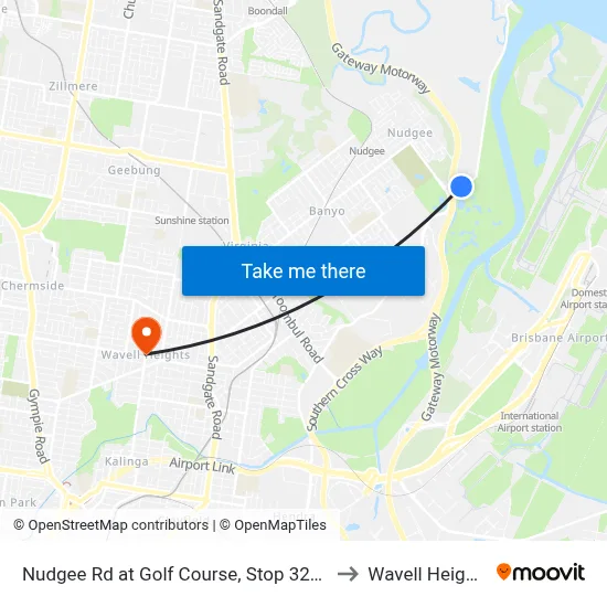 Nudgee Rd at Golf Course, Stop 32/35 to Wavell Heights map