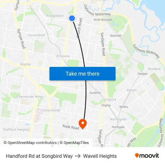 Handford Rd at Songbird Way to Wavell Heights map