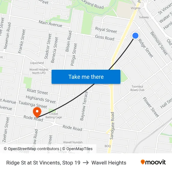 Ridge St at St Vincents, Stop 19 to Wavell Heights map