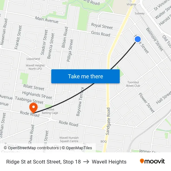 Ridge St at Scott Street, Stop 18 to Wavell Heights map
