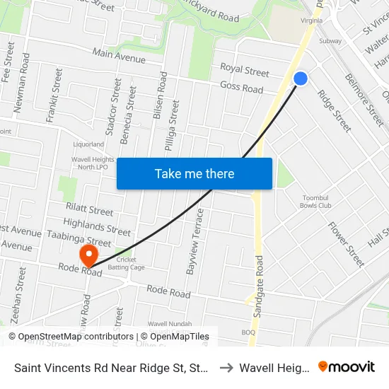 Saint Vincents Rd Near Ridge St, Stop 19 to Wavell Heights map