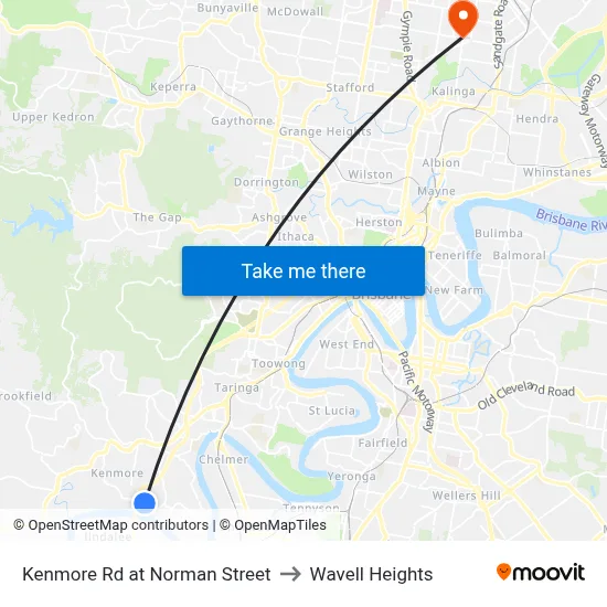Kenmore Rd at Norman Street to Wavell Heights map