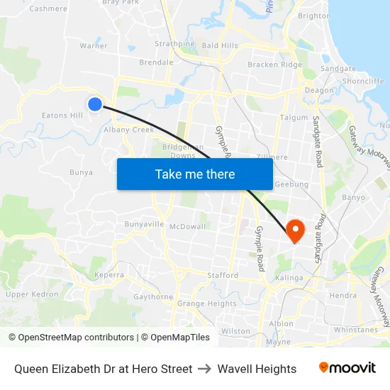 Queen Elizabeth Dr at Hero Street to Wavell Heights map