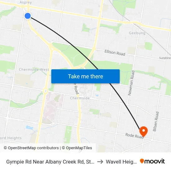 Gympie Rd Near Albany Creek Rd, Stop 42 to Wavell Heights map