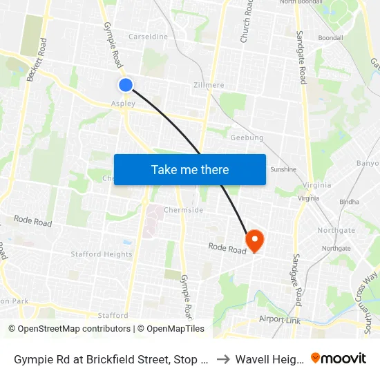 Gympie Rd at Brickfield Street, Stop 45/44 to Wavell Heights map