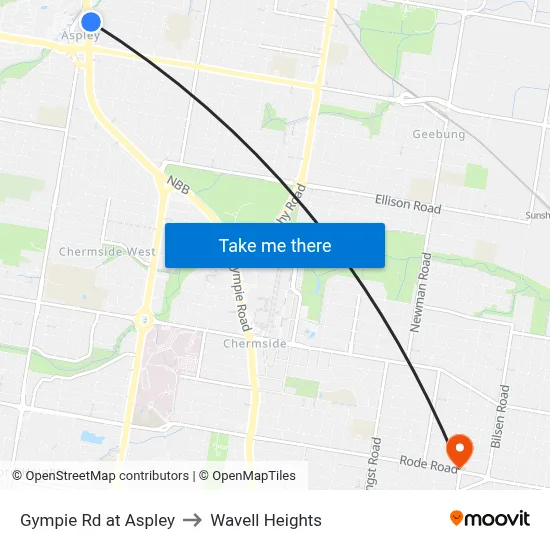 Gympie Rd at Aspley to Wavell Heights map