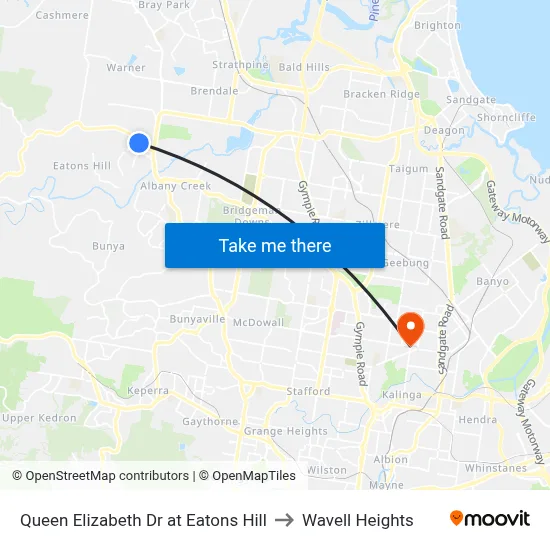 Queen Elizabeth Dr at Eatons Hill to Wavell Heights map