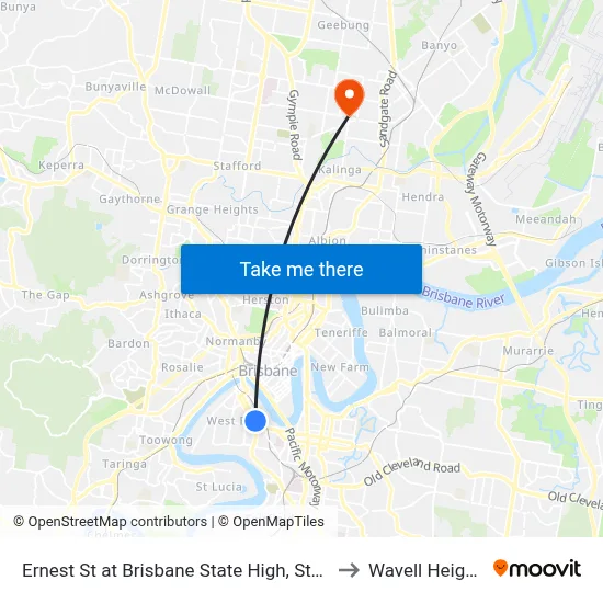 Ernest St at Brisbane State High, Stop 3 to Wavell Heights map