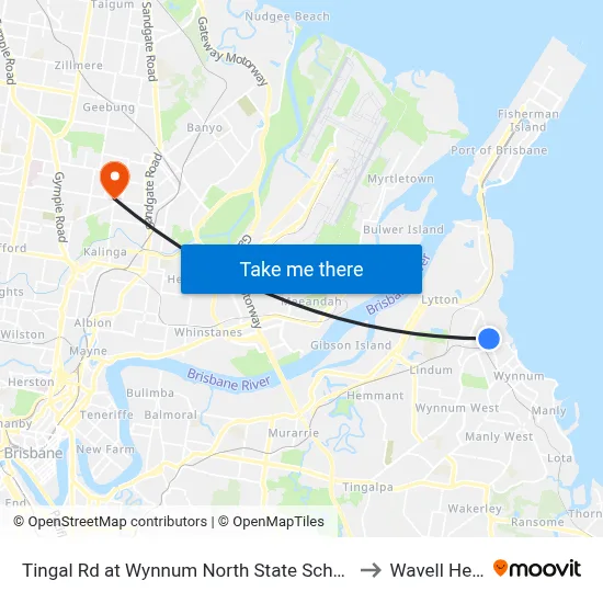 Tingal Rd at Wynnum North State School, Stop 10/5 to Wavell Heights map