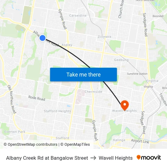 Albany Creek Rd at Bangalow Street to Wavell Heights map