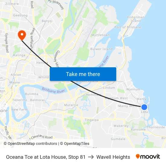 Oceana Tce at Lota House, Stop 81 to Wavell Heights map