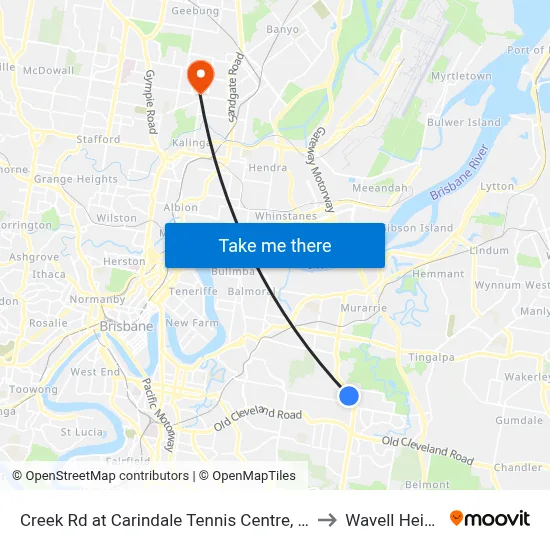 Creek Rd at Carindale Tennis Centre, Stop 46 to Wavell Heights map