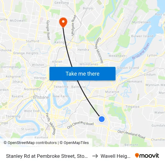 Stanley Rd at Pembroke Street, Stop 42 to Wavell Heights map
