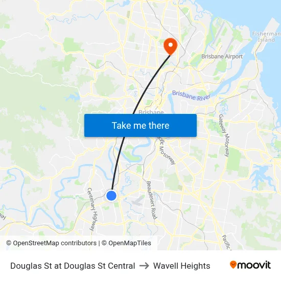 Douglas St at Douglas St Central to Wavell Heights map