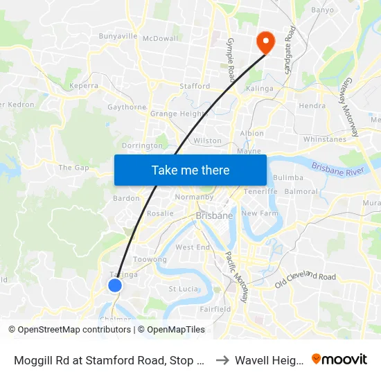 Moggill Rd at Stamford Road, Stop 22/23 to Wavell Heights map