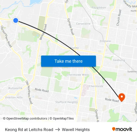 Keong Rd at Leitchs Road to Wavell Heights map