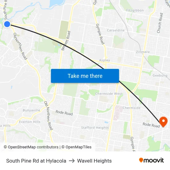 South Pine Rd at Hylacola to Wavell Heights map