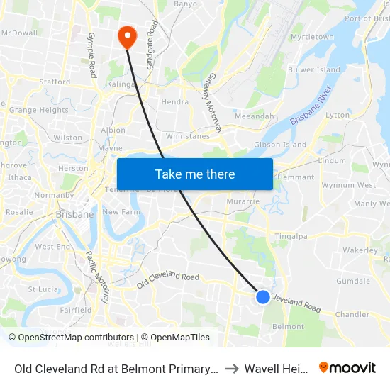 Old Cleveland Rd at Belmont Primary School to Wavell Heights map