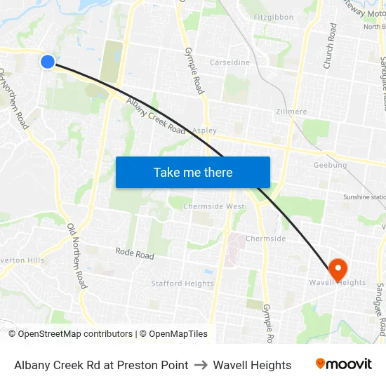 Albany Creek Rd at Preston Point to Wavell Heights map