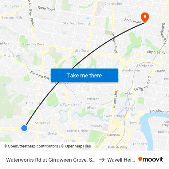 Waterworks Rd at Girraween Grove, Stop 21/22 to Wavell Heights map