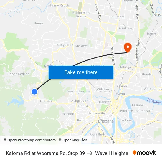 Kaloma Rd at Woorama Rd, Stop 39 to Wavell Heights map