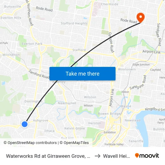 Waterworks Rd at Girraween Grove, Stop 21 to Wavell Heights map