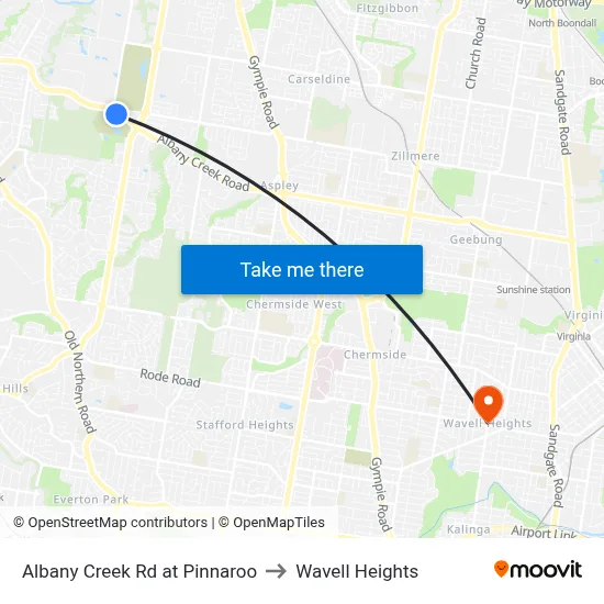 Albany Creek Rd at Pinnaroo to Wavell Heights map