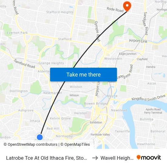 Latrobe Tce At Old Ithaca Fire, Stop 9 to Wavell Heights map