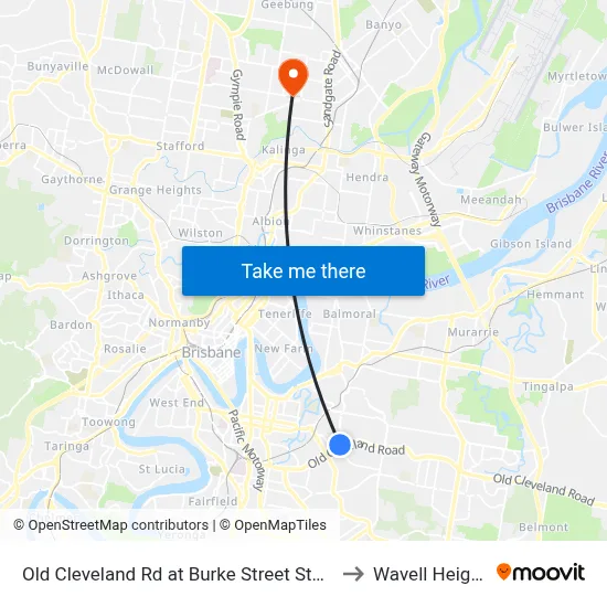 Old Cleveland Rd at Burke Street Stop 25 to Wavell Heights map