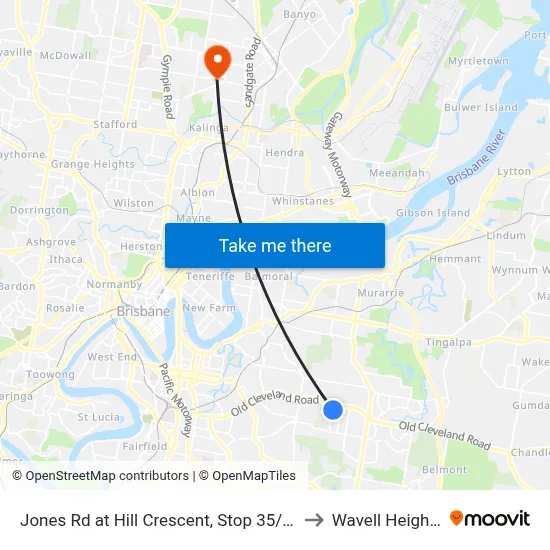 Jones Rd at Hill Crescent, Stop 35/36 to Wavell Heights map