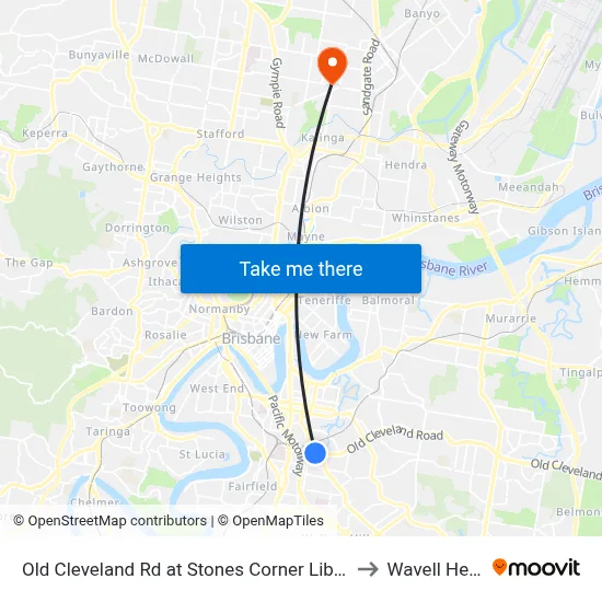 Old Cleveland Rd at Stones Corner Library, Stop 17 to Wavell Heights map