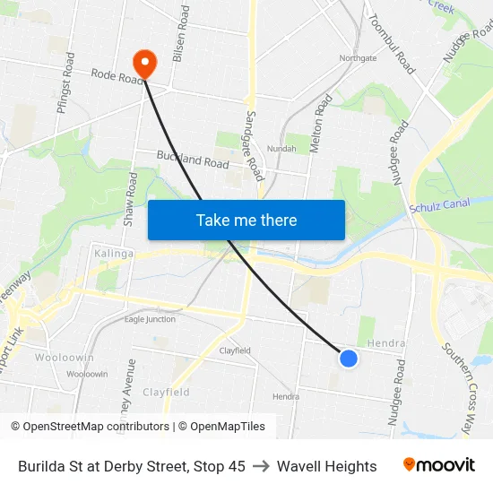 Burilda St at Derby Street, Stop 45 to Wavell Heights map