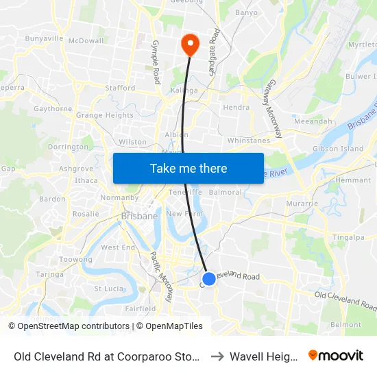 Old Cleveland Rd at Coorparoo Stop 23 to Wavell Heights map