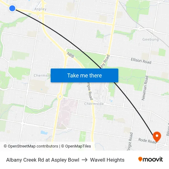 Albany Creek Rd at Aspley Bowl to Wavell Heights map