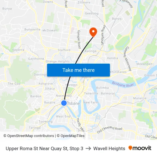 Upper Roma St Near Quay St, Stop 3 to Wavell Heights map