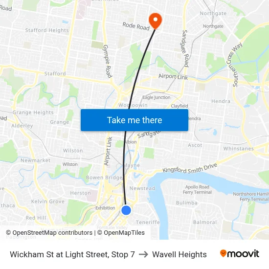 Wickham St at Light Street, Stop 7 to Wavell Heights map