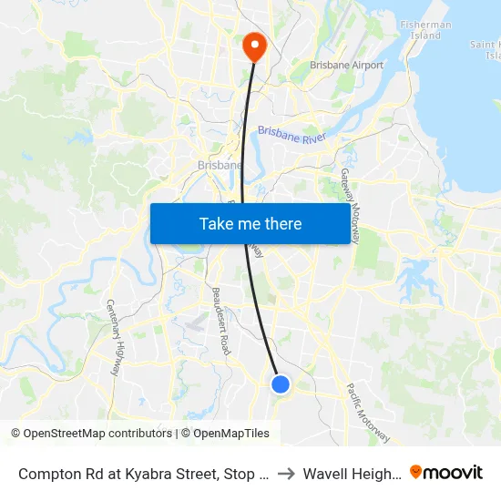 Compton Rd at Kyabra Street, Stop 86 to Wavell Heights map