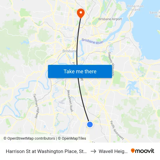 Harrison St at Washington Place, Stop 90 to Wavell Heights map