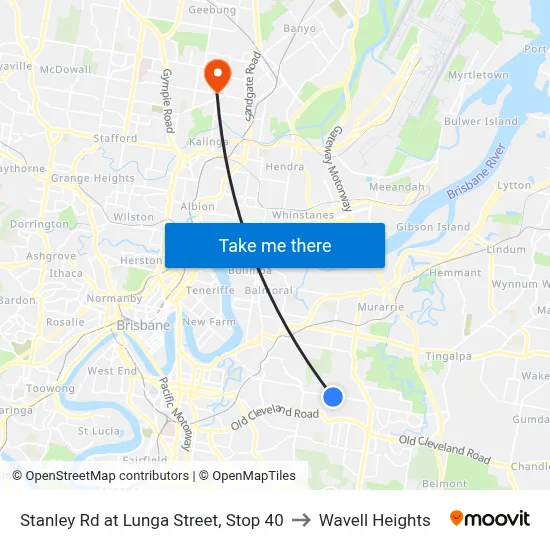 Stanley Rd at Lunga Street, Stop 40 to Wavell Heights map