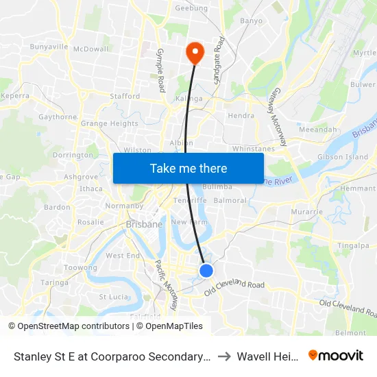 Stanley St E at Coorparoo Secondary College to Wavell Heights map