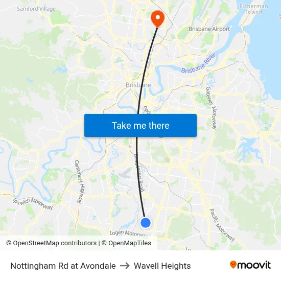 Nottingham Rd at Avondale to Wavell Heights map
