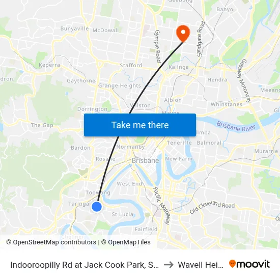 Indooroopilly Rd at Jack Cook Park, Stop 18/19 to Wavell Heights map