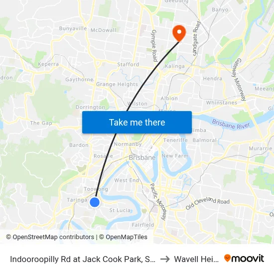Indooroopilly Rd at Jack Cook Park, Stop 18/19 to Wavell Heights map